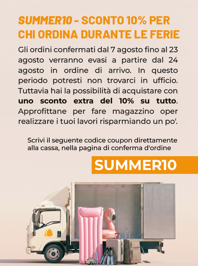 Sconto 10% da usare durante le ferie, codice SUMMER10