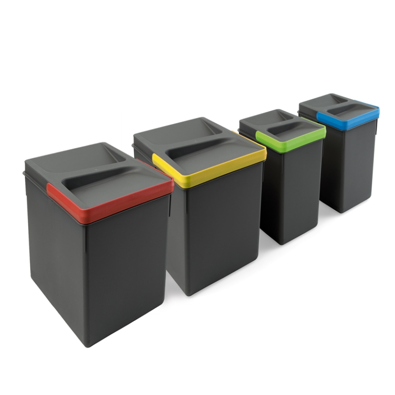 Contenitori per cassetti da cucina Recycle 2x6L Plastica grigio antracite 1x12L Tecnoplastica Emuca Altezza 216 