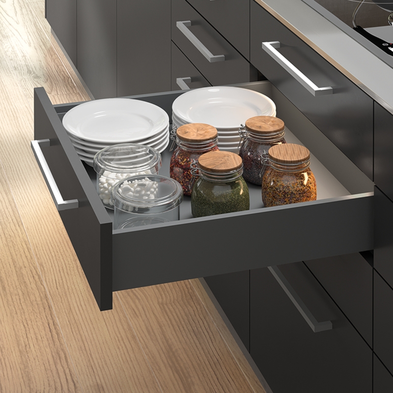 Emuca Kit cassetto per cucina o bagno Vertex di altezza 93 mm con pannelli  inclusi., 900, Grigio antracite, Vari • Maniglie Design