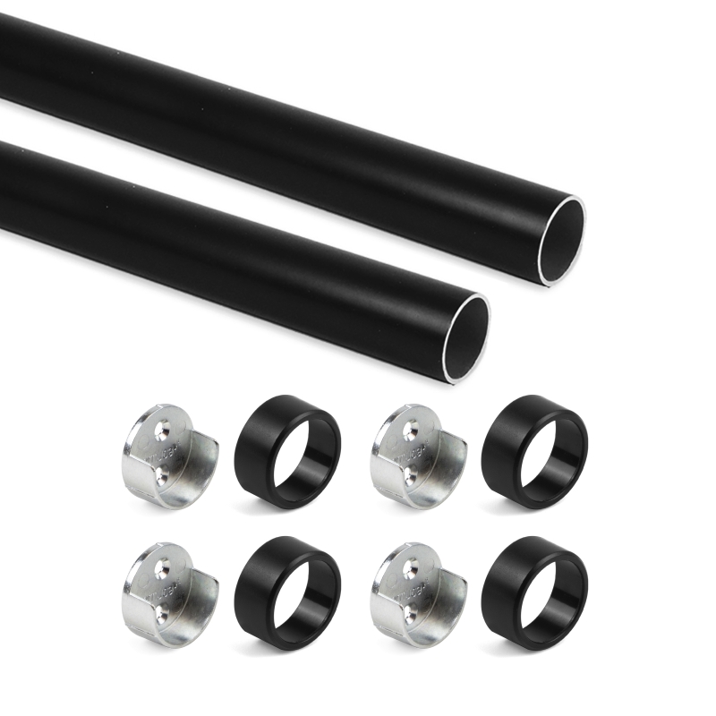 Emuca Kit tubo per armadio rotondo Ø28, 0,75 m, Verniciato nero, Alluminio e Zama