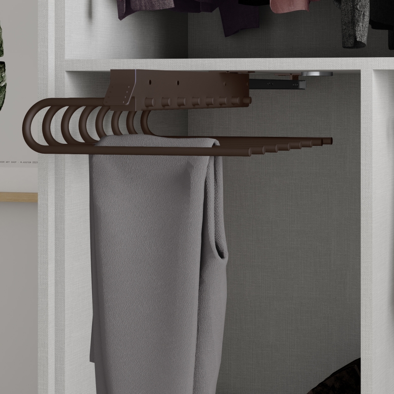 Emuca Porta pantaloni estraibile per armadio, montaggio a sinistra, Acciaio  e Plastica, Color moka