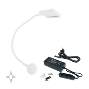 Emuca Applique LED Kuma quadrato, braccio flessibile, sensore touch, 2 USB, Luce bianca naturale, Plastica, Bianco