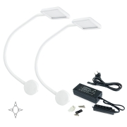 Emuca Applique LED Kuma quadrato, braccio flessibile, sensore touch, 2 USB, Luce bianca naturale, Plastica, Nero, 2 u.