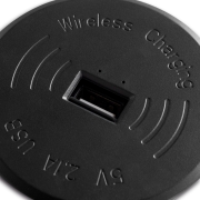 Emuca Caricatore di superficie wireless per mobile Airtop 2 con USB-A, Ø60mm, 5V DC / 2.1A (USB-10W/Qi-10W), Plastica nera, Tecnoplastica