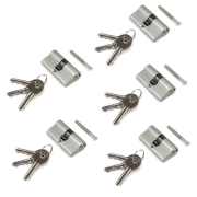 Emuca Cilindro serratura profilo europeo per porte 30 x 30 mm, frizione semplice, leva lunga, 5 chiavi, alluminio, nichel satinato, 5 sets.