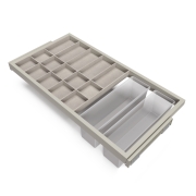 Emuca Kit cassetto organizzatore con vassoio ausiliario e telaio con guide a chiusura morbida per armadio, regolabile, modulo 900mm, Grigio pietra
