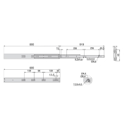 Emuca Kit guide per cassetti, a sfera, 45 x 600 mm, estrazione totale, chiusura soft, Zincato, 5 u.