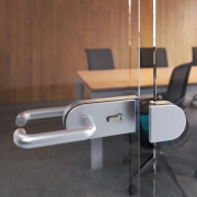 Emuca  Kit serratura e riscontro per porte a doppio vetro, scrocco orizzontale per porta in vetro 8-12mm, acciaio e alluminio, anodizzato opaco