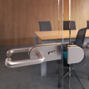 Emuca  Kit serratura e riscontro per porte a doppio vetro, scrocco orizzontale per porta in vetro 8-12mm, acciaio, finitura inox