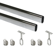 Emuca Kit tubo per armadio 30x15 mm acciaio, 1,15 m, Cromato brillo, Acciaio e Zama