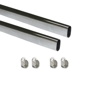 Emuca Kit tubo per armadio 30x15 mm acciaio, 0,75 m, Cromato brillo, Acciaio e Zama