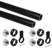 Emuca Kit tubo per armadio rotondo Ø28, 1,15 m, Verniciato nero, Alluminio e Zama