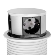 Emuca Multiconnettore Vertikal Push diametro 100mm, 3 spine di tipo Schuko, 1 USB tipo A, 1 USB tipo C, Acciaio e Tecnoplastica, Verniciato bianco