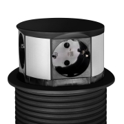 Emuca Multiconnettore Vertikal Push diametro 100mm, 3 spine di tipo Schuko, 1 USB tipo A, 1 USB tipo C, Acciaio e Tecnoplastica, Verniciato nero