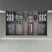 Emuca Organizzatore inclinato Orderbox per cassetto, 150x470 mm, Grigio antracite, Acciaio e Legno