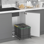 Emuca Pattumiera per differenziata Recycle da cucina, 2 x 16 L, fissaggio sul fondo ed estrazione manuale, Tecnoplastica grigio antracite