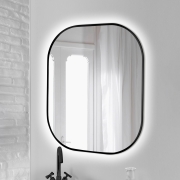 Emuca Specchio Cepheus con illuminazione LED decorativa e cornice nera, tondo rettangolare 600 x 800 mm, 12 W, Alluminio e Vetro, 1 u.