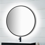 Emuca Specchio Zeus con illuminazione LED decorativa e cornice nera, diametro 80 cm, 12 W, Alluminio e Vetro, 1 u.