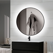 Emuca Specchio Zeus con illuminazione LED decorativa e cornice nera, diametro 80 cm, 12 W, Alluminio e Vetro, 1 u.