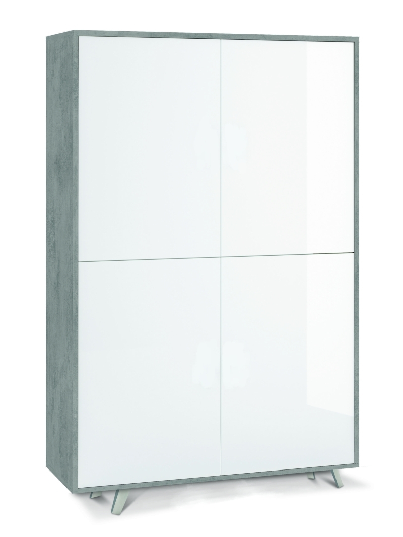 Mobile 4 Ante Kit Cemento Bianco Lucido, cm 108 x 161 x 41