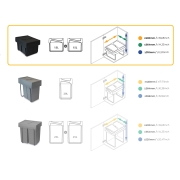 Emuca Contenitore per la raccolta differenziata da montare sul fondo ed estraibile manualmente in cucina 2x15lt, Tecnopl