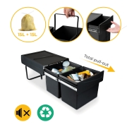 Emuca Contenitore per la raccolta differenziata da montare sul fondo ed estraibile manualmente in cucina 2x15lt, Tecnopl