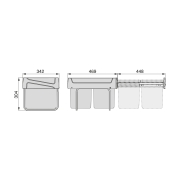 Emuca Contenitore per la raccolta differenziata da montare sul fondo ed estraibile manualmente in cucina 2x15lt, Tecnopl