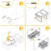 Emuca Contenitore per la raccolta differenziata da montare sul fondo ed estraibile manualmente in cucina 2x15lt, Tecnopl