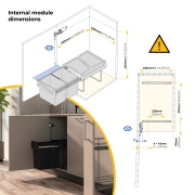 Emuca Contenitore per la raccolta differenziata da montare sul fondo ed estraibile manualmente in cucina 2x15lt, Tecnopl