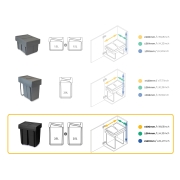 Emuca Contenitore per la raccolta differenziata Recycle da montare sul fondo e da estrarre manualmente in cucina Recycle
