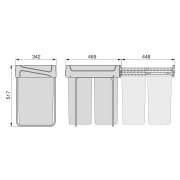 Emuca Contenitore per la raccolta differenziata Recycle da montare sul fondo e da estrarre manualmente in cucina Recycle