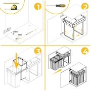 Emuca Contenitore per la raccolta differenziata Recycle da montare sul fondo e da estrarre manualmente in cucina Recycle