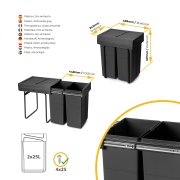 Emuca Contenitore per la raccolta differenziata Recycle da montare sul fondo e da estrarre manualmente in cucina Recycle