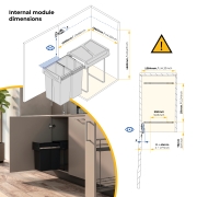Emuca Contenitore per la raccolta differenziata Recycle da montare sul fondo e da estrarre manualmente in cucina Recycle