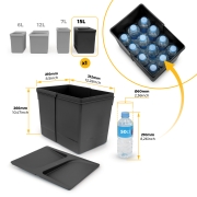 Emuca Kit di contenitori per la raccolta differenziata per cassetti da cucina Recycle Altezza Recycle 266 mm, 1x15 lt, 2