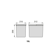 Emuca Kit di contenitori per la raccolta differenziata per cassetti da cucina Recycle Altezza Recycle 266 mm, 2x15 lt,Te
