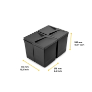 Emuca Kit di contenitori per la raccolta differenziata per cassetti da cucina Recycle Altezza Recycle 266 mm, 2x15 lt,Te
