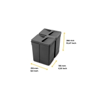 Emuca Kit di contenitori per la raccolta differenziata per cassetti da cucina Recycle Altezza Recycle 266 mm, 2x7 lt, Te
