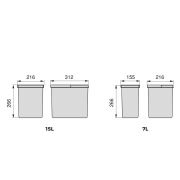 Emuca Kit di contenitori per la raccolta differenziata per cassetti da cucina Recycle Altezza Recycle 266 mm, 3x15 lt, 2