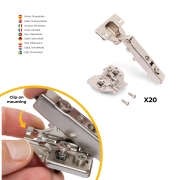 Emuca Lotto di 20 cerniere collo dritto X92N e basette di montaggio misto, diametro 5x9,5 mm, altezza 0, Acciaio, Nichel