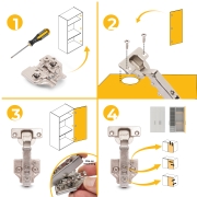 Emuca Lotto di 20 cerniere collo dritto X92N e basette di montaggio misto, diametro 5x9,5 mm, altezza 0, Acciaio, Nichel