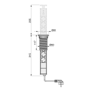 Emuca Multipresa estraibile Vertikal, 3 prese Schuko, 1 USB Tipo A, 2 USB Tipo C, Tecnoplastica e Alluminio, Grigio meta