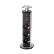 Emuca Multipresa estraibile Vertikal, 3 prese Schuko, 1 USB Tipo A, 2 USB Tipo C, Tecnoplastica e Alluminio, Grigio meta