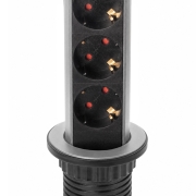 Emuca Multipresa estraibile Vertikal, 3 prese Schuko, 1 USB Tipo A, 2 USB Tipo C, Tecnoplastica e Alluminio, Grigio meta