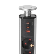 Emuca Multipresa estraibile Vertikal, 3 prese Schuko, 1 USB Tipo A, 2 USB Tipo C, Tecnoplastica e Alluminio, Grigio meta