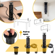 Emuca Multipresa estraibile Vertikal, 3 prese Schuko, 1 USB Tipo A, 2 USB Tipo C, Tecnoplastica e Alluminio, Grigio meta