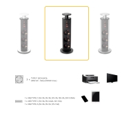 Emuca Multipresa estraibile Vertikal, 3 prese Schuko, 1 USB Tipo A, 2 USB Tipo C, Tecnoplastica e Alluminio, Grigio meta