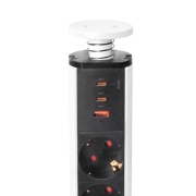 Emuca Multipresa estraibile Vertikal, 3 prese Schuko, 1 USB Tipo A, 2 USB Tipo C, Tecnoplastica e Alluminio, Verniciato bianco