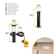 Emuca Multipresa estraibile Vertikal, 3 prese Schuko, 1 USB Tipo A, 2 USB Tipo C, Tecnoplastica e Alluminio, Verniciato bianco