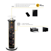 Emuca Multipresa estraibile Vertikal, 3 prese Schuko, 1 USB Tipo A, 2 USB Tipo C, Tecnoplastica e Alluminio, Verniciato bianco